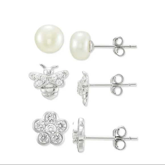 Giani Bernini Jewelry - Giani Bernini 3pc set Cultured Freshwater Pearl&Cubic Zirconia Stud Earrings